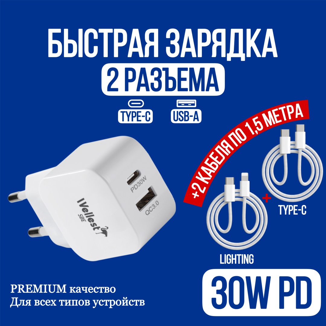 Зарядное устройство WELLEST WS16 DUAL USB Type-C, USB