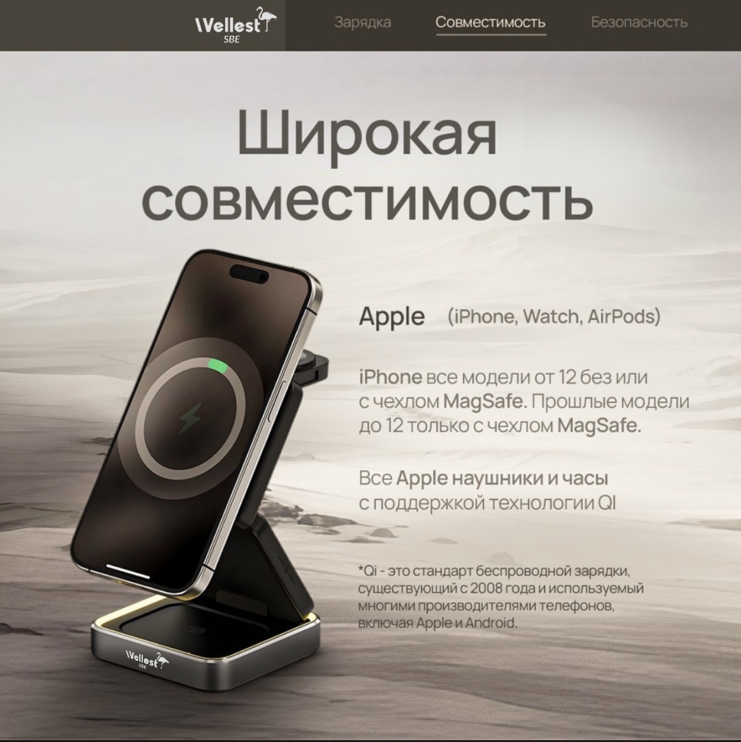 Беспроводное зарядное устройство WELLEST WS8 3 в 1 6