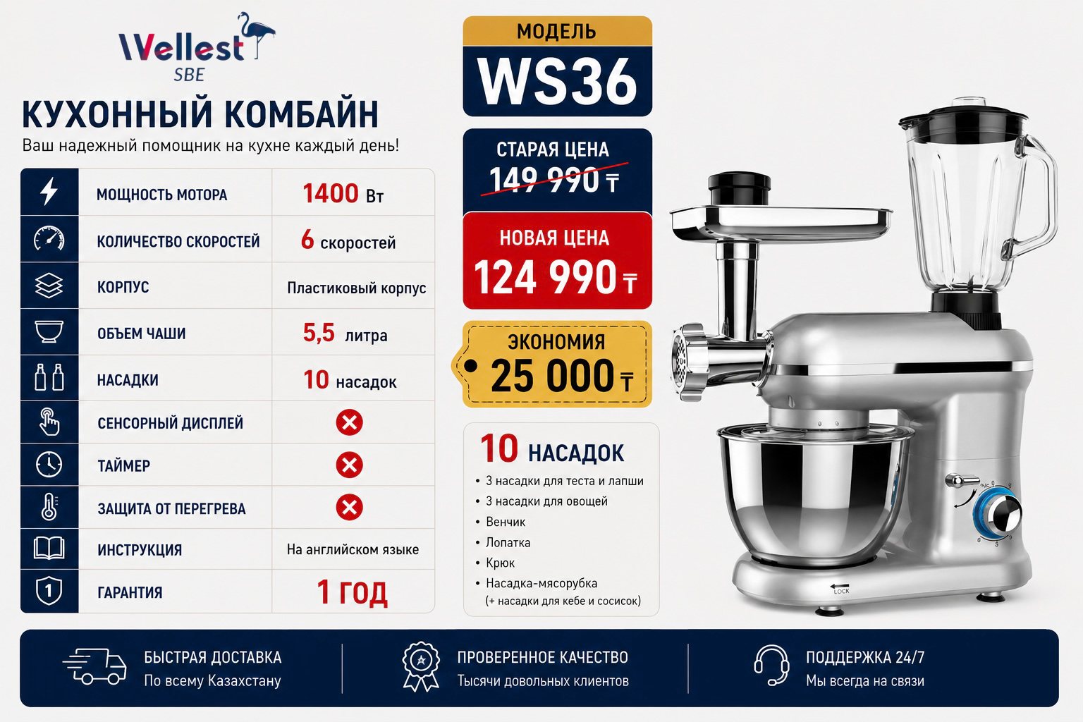 Кухонный комбайн WELLEST WS36 2