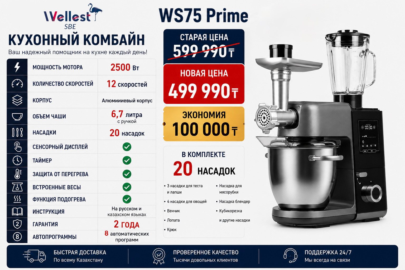 Кухонный комбайн WELLEST WS75 Prime 2